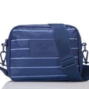 NWT ALOHA Collection Pinstripe Le Tour Cross Body Bag Purse in Current Navy